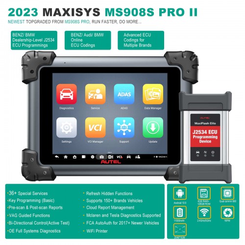 2024 Autel MaxiSys MS908S Pro II Diagnostic J2534 ECU Programming Tool Support ECU Coding, Active Test, 36+ Service, FCA, Get Free MaxiVideo MV108S
